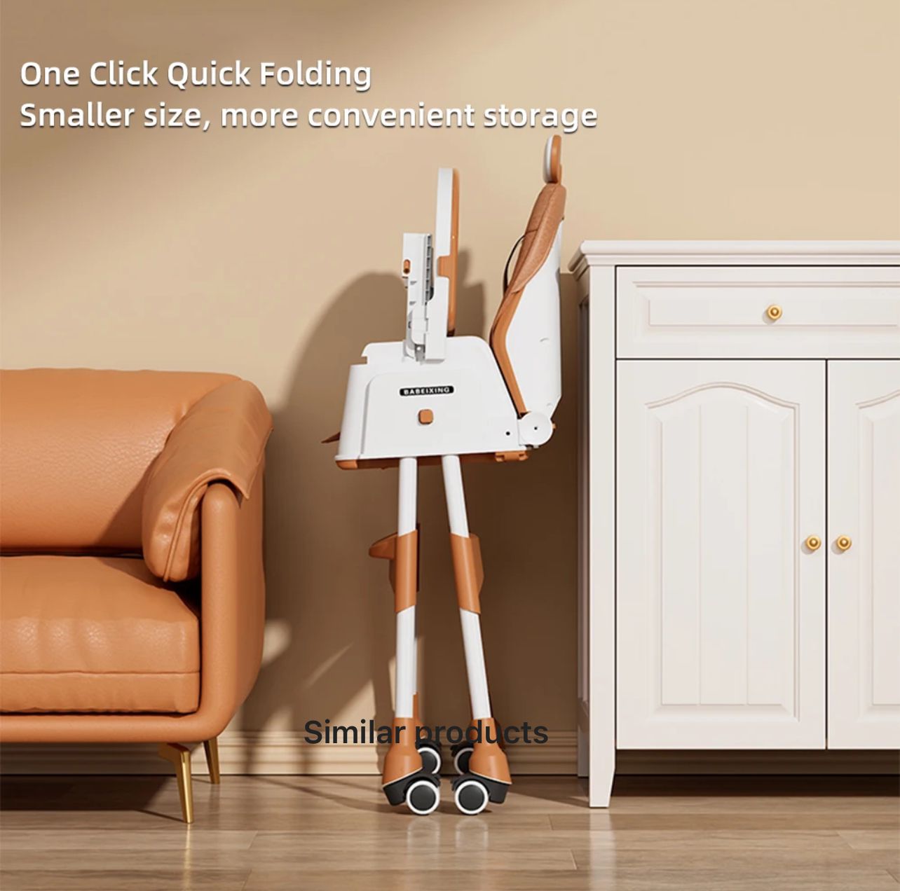 Baby High Chair, Portable Foldable High Chairs For Babies and Toddlers With Wheels, Dining Booster Seat With Removable Tray & Adjustable Backrest & Height For 0-6 Years, Baby Dining Chair - coffee colour