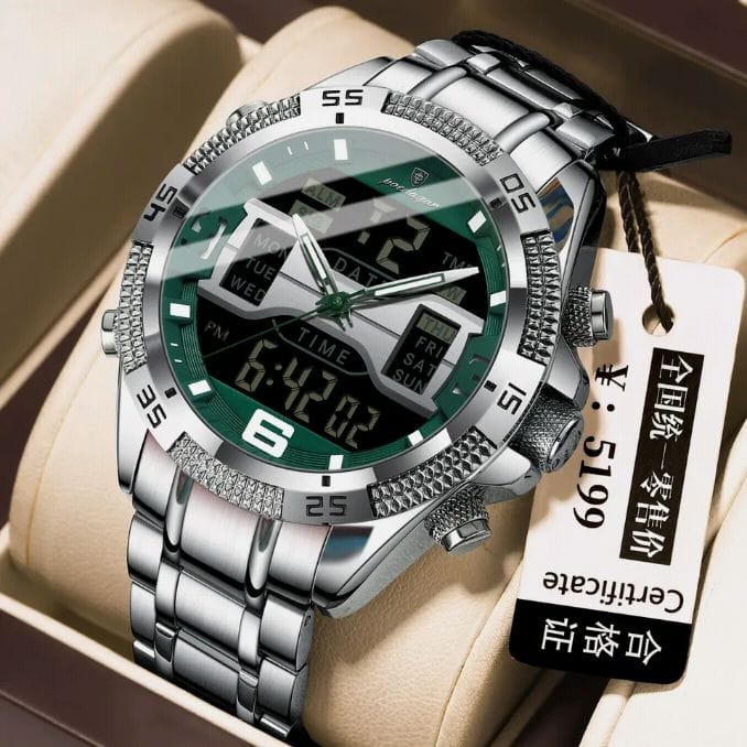Fashionable and Popular Men's Trendy Watch Multifunctional Timing Code Dual Display Night Light Men's Watch Quartz Watch