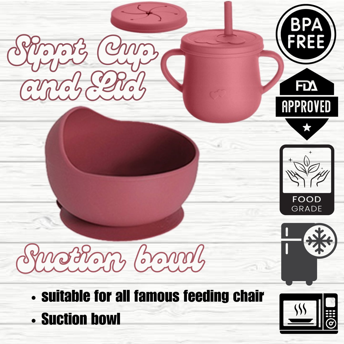 silicone baby feeding set, 9Pcs Silicone Baby Feeding Set, Baby Led Weaning Supplies, Eating Essentials Utensils with Suction Bowl Divided Plate, Pocket Bib, Sippy Cup with Lid,Eating Utensils for 6+ Months dark pink