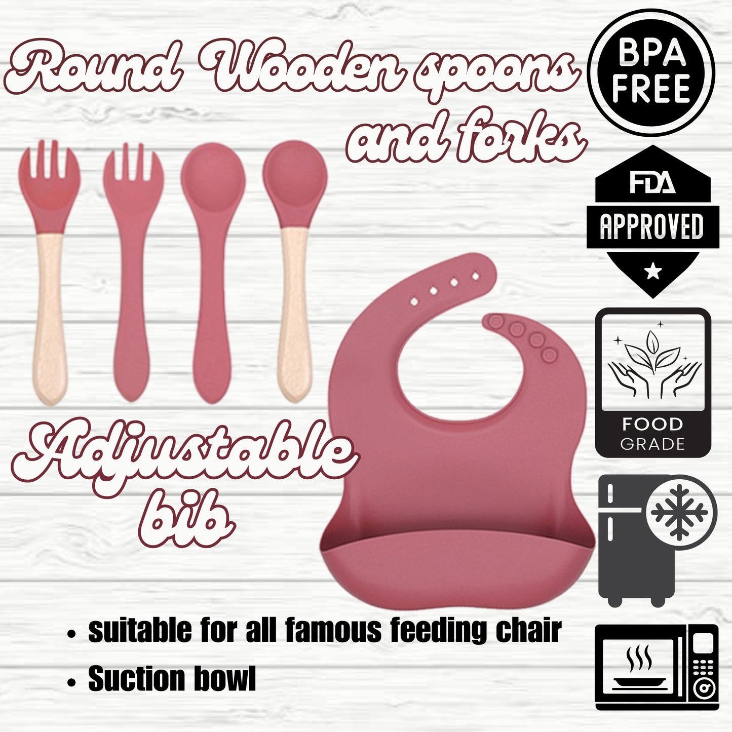 silicone baby feeding set, 9Pcs Silicone Baby Feeding Set, Baby Led Weaning Supplies, Eating Essentials Utensils with Suction Bowl Divided Plate, Pocket Bib, Sippy Cup with Lid,Eating Utensils for 6+ Months dark pink