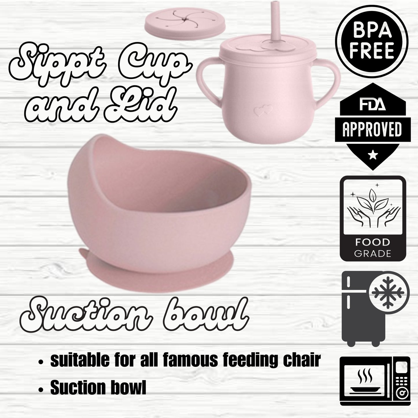 silicone baby feeding set, 9Pcs Silicone Baby Feeding Set, Baby Led Weaning Supplies, Eating Essentials Utensils with Suction Bowl Divided Plate, Pocket Bib, Sippy Cup with Lid,Eating Utensils for 6+ Months smoke pink