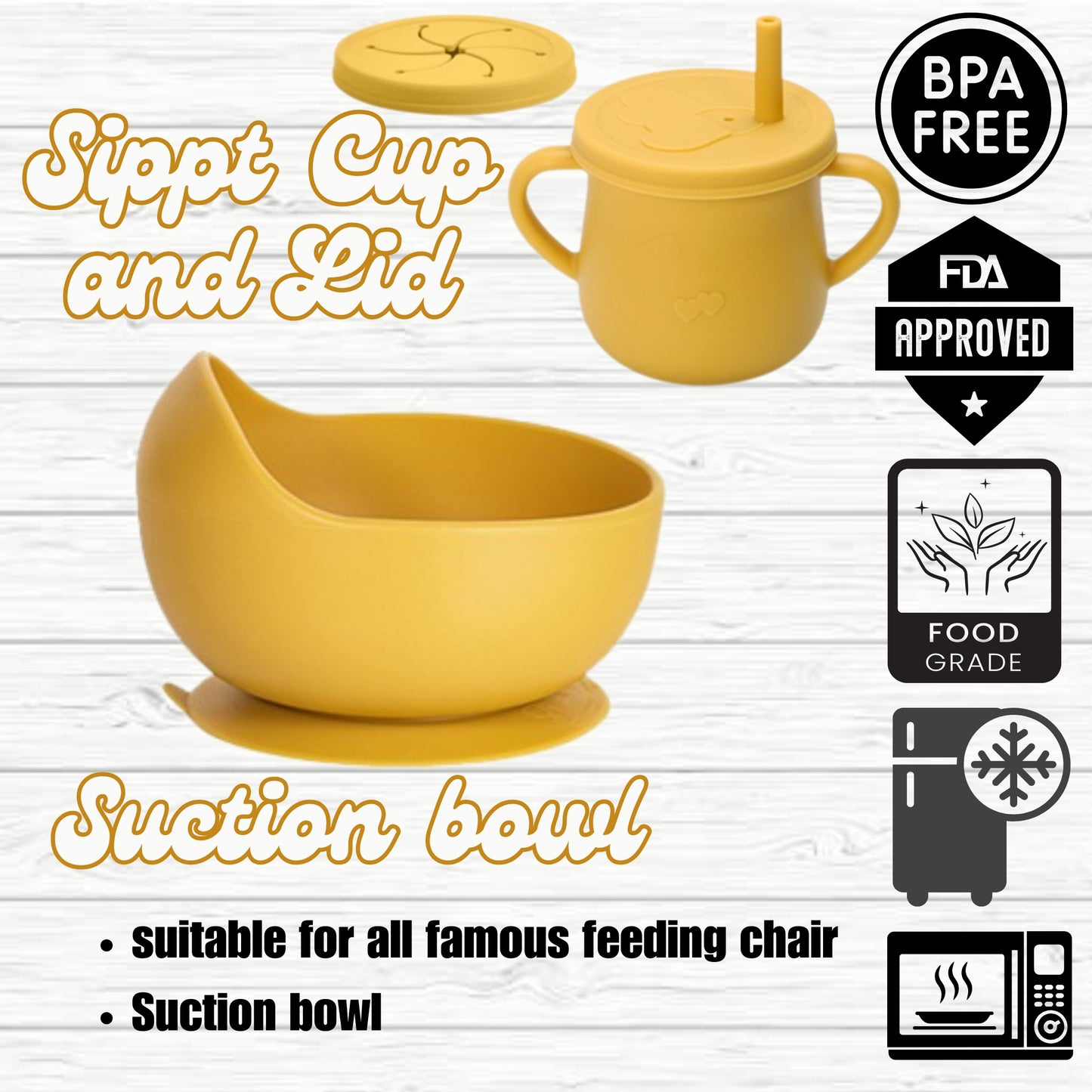 silicone baby feeding set, 9Pcs Silicone Baby Feeding Set, Baby Led Weaning Supplies, Eating Essentials Utensils with Suction Bowl Divided Plate, Pocket Bib, Sippy Cup with Lid,Eating Utensils for 6+ Months yellow