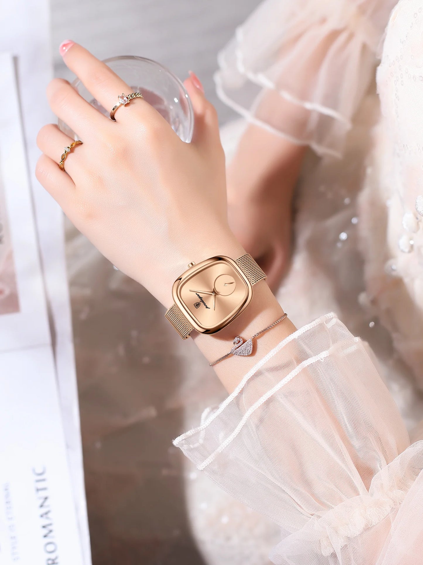 POEDAGAR Elegant Square Watch for Women