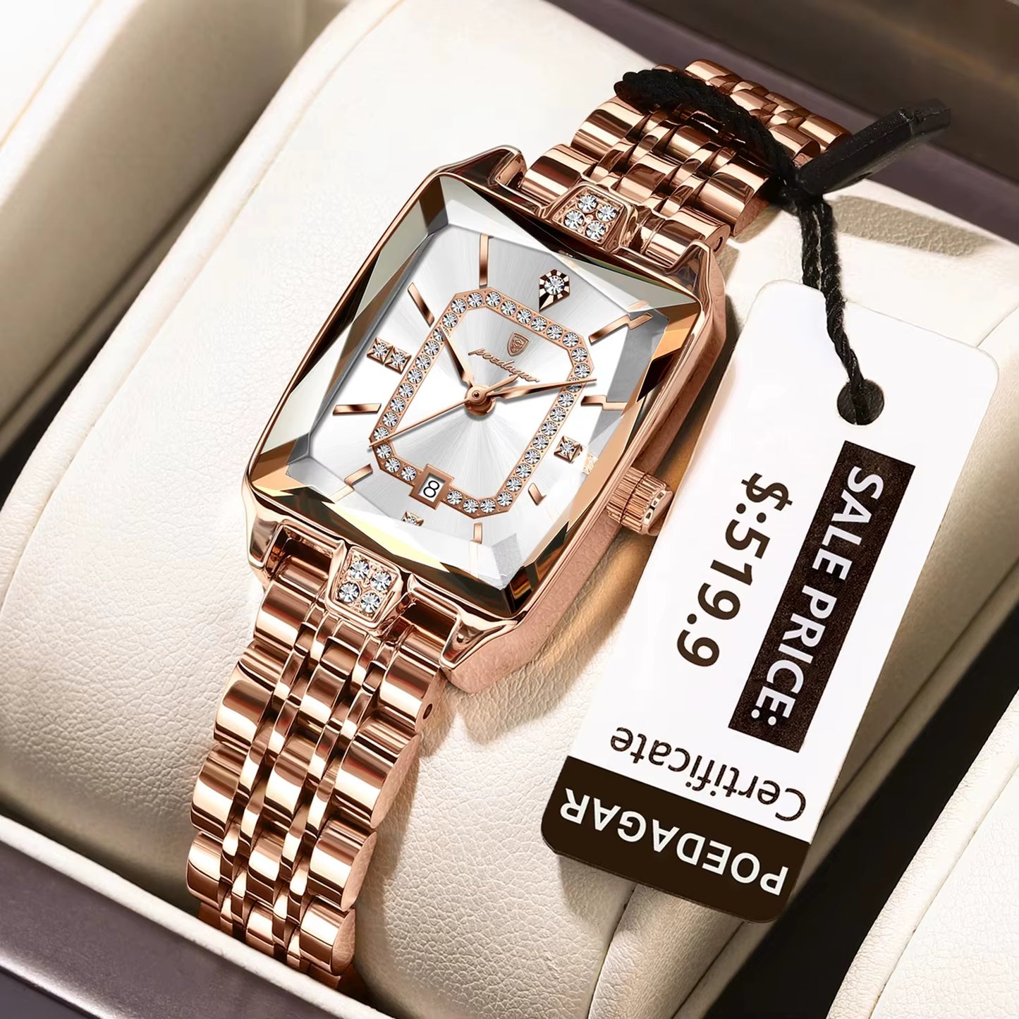 POEDAGAR Elegant Rectangular Quartz Watch