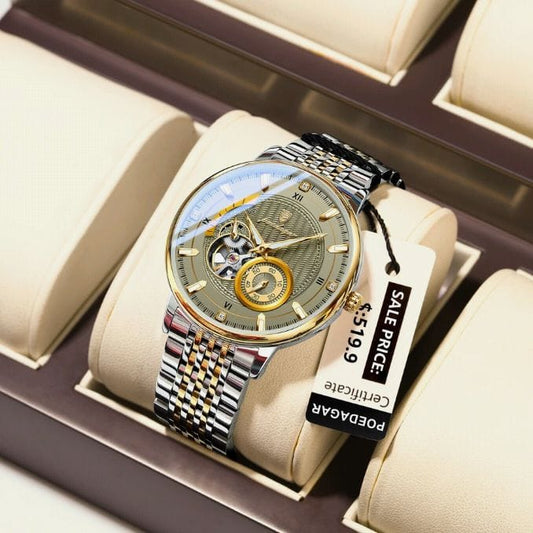 POEDAGAR &nbsp;ORGINAL Top Luxury Men Clock Luminous Hollow Tourbillon Automatic Man Wristwatch Mechanical Stainless Steel Men's Watches  ONE YEAR WARRANTY