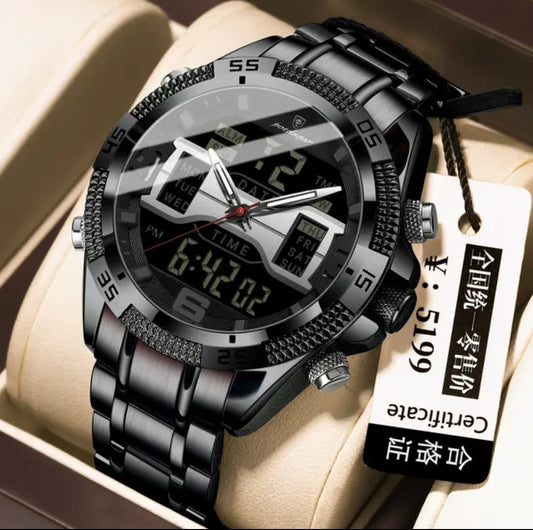 Fashionable and Popular Men's Trendy Watch Multifunctional Timing Code Dual Display Night Light Men's Watch Quartz Watch