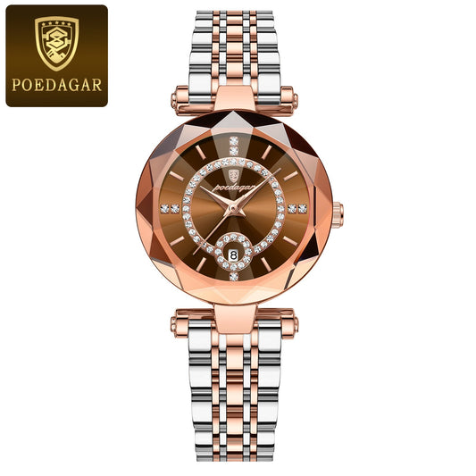 POEDAGAR: Elegant Waterproof Stainless Steel round Quartz Ladies Watch