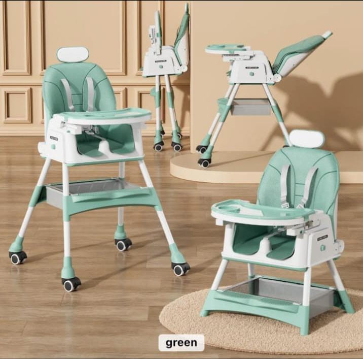 Baby High Chair, Portable Foldable High Chairs For Babies and Toddlers With Wheels, Dining Booster Seat With Removable Tray & Adjustable Backrest & Height For 0-6 Years, Baby Dining Chair - coffee colour